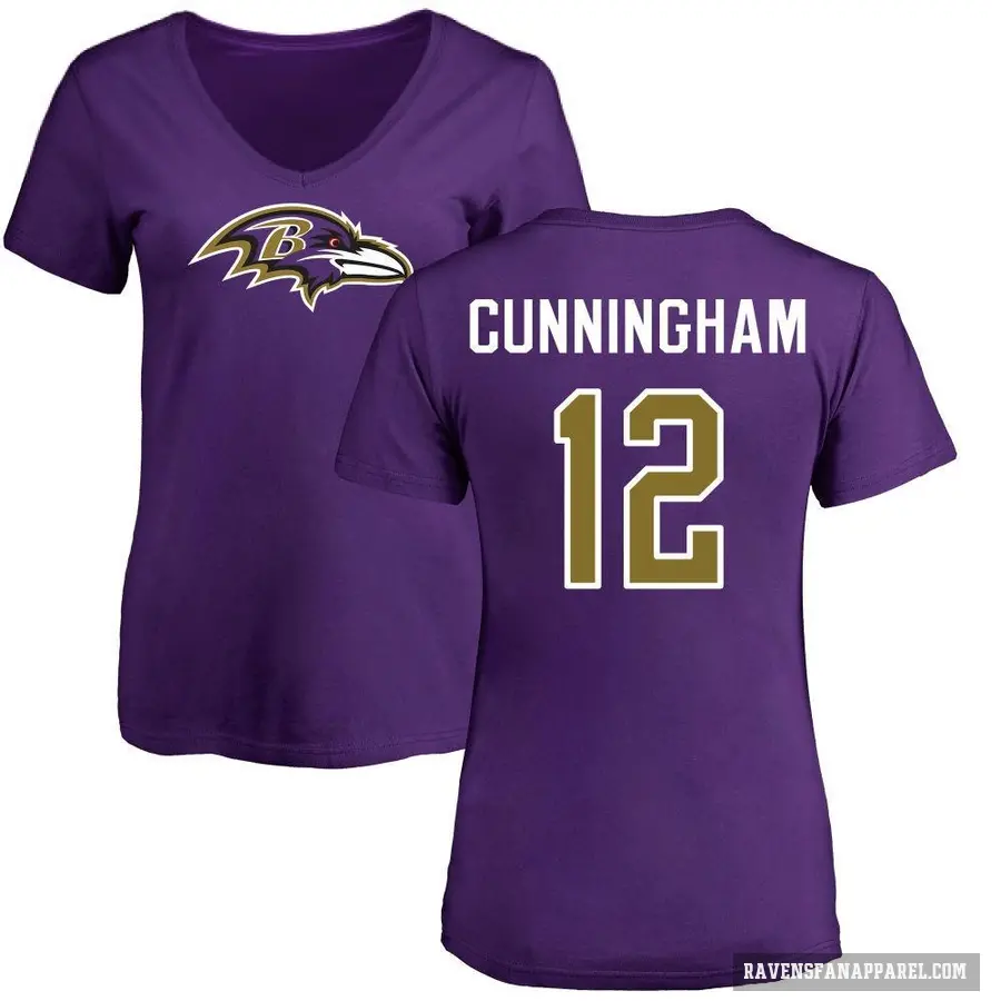 Women's ＃12 Malik Cunningham Baltimore Ravens Purple Logo Slim Fit T-Shirt