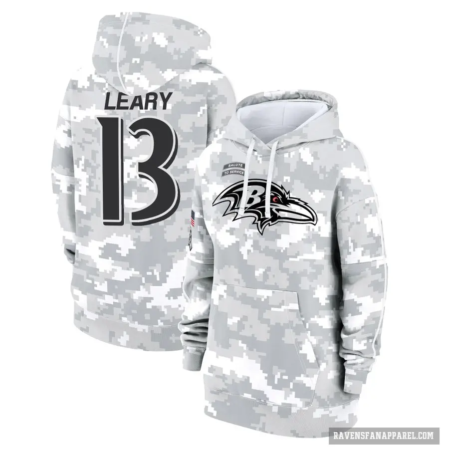 Women's ＃13 Devin Leary Baltimore Ravens Arctic Camo 2024 Salute to Service Club Fleece Pullover Hoodie