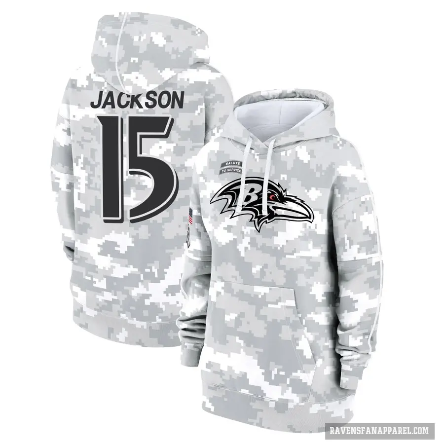 Women's ＃15 DeSean Jackson Baltimore Ravens Arctic Camo 2024 Salute to Service Club Fleece Pullover Hoodie