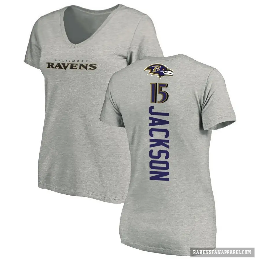 Women's ＃15 DeSean Jackson Baltimore Ravens Ash Backer V-Neck T-Shirt