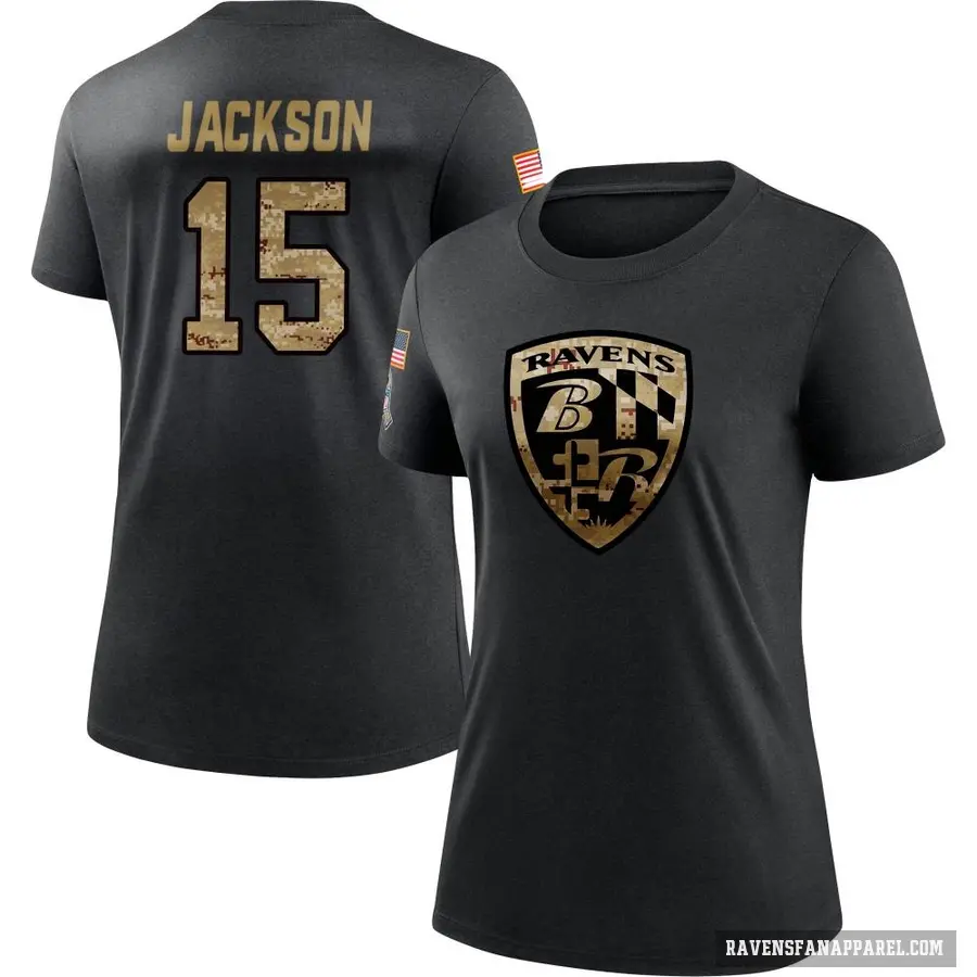 Women's ＃15 DeSean Jackson Baltimore Ravens Black 2020 Salute To Service Performance T-Shirt