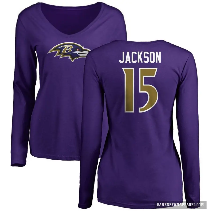 Women's ＃15 DeSean Jackson Baltimore Ravens Purple Logo Long Sleeve T-Shirt