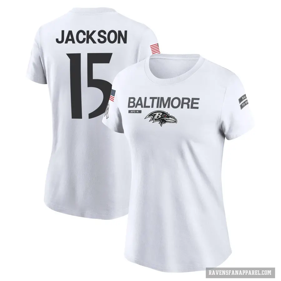 Women's ＃15 DeSean Jackson Baltimore Ravens White 2024 Salute to Service Performance T-Shirt