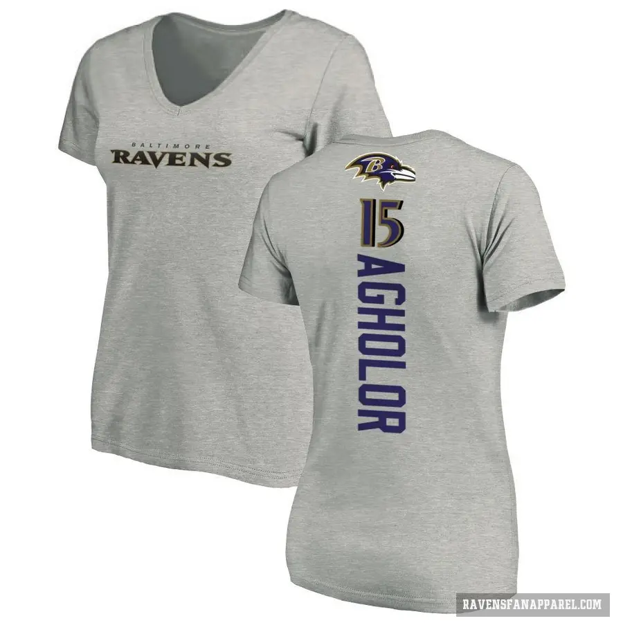 Women's ＃15 Nelson Agholor Baltimore Ravens Ash Backer V-Neck T-Shirt