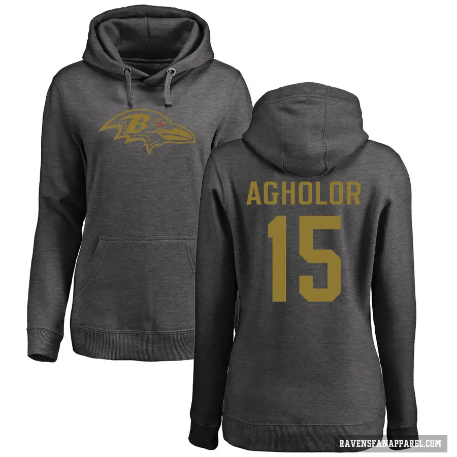 Women's ＃15 Nelson Agholor Baltimore Ravens Pro Line by Branded Ash One Color Pullover Hoodie