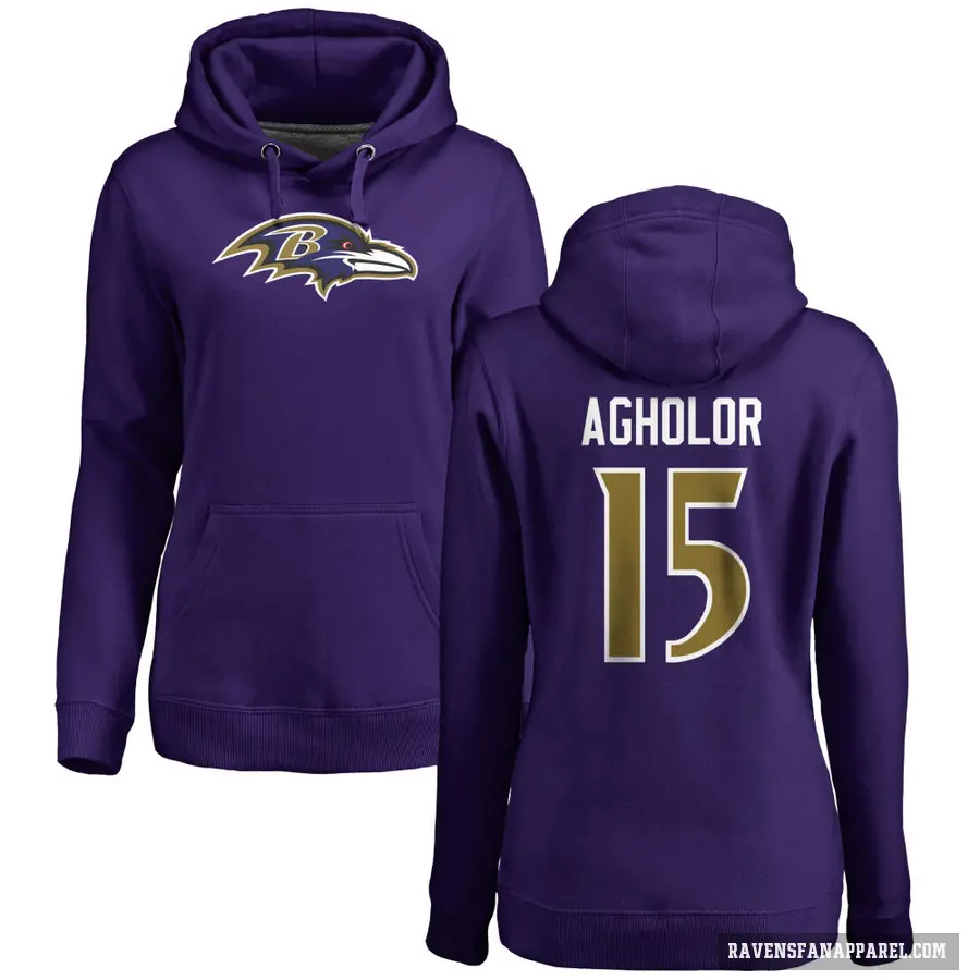 Women's ＃15 Nelson Agholor Baltimore Ravens Purple Pro Line by Branded Name & Number Logo Pullover Hoodie