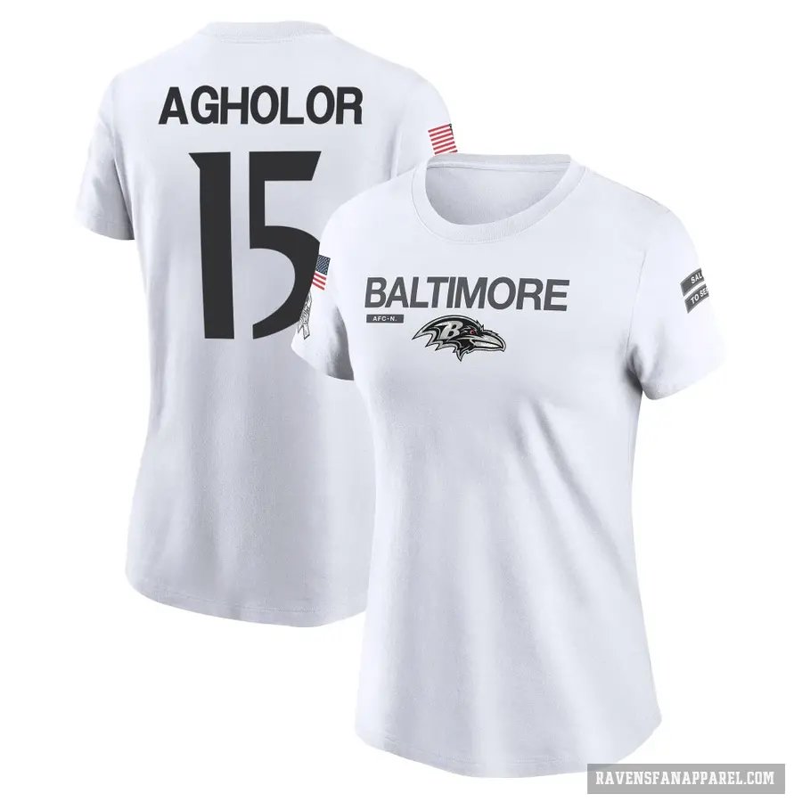 Women's ＃15 Nelson Agholor Baltimore Ravens White 2024 Salute to Service Performance T-Shirt