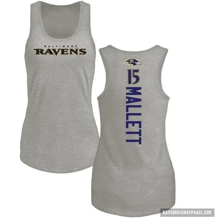 Women's ＃15 Ryan Mallett Baltimore Ravens Ash Backer Tank Top