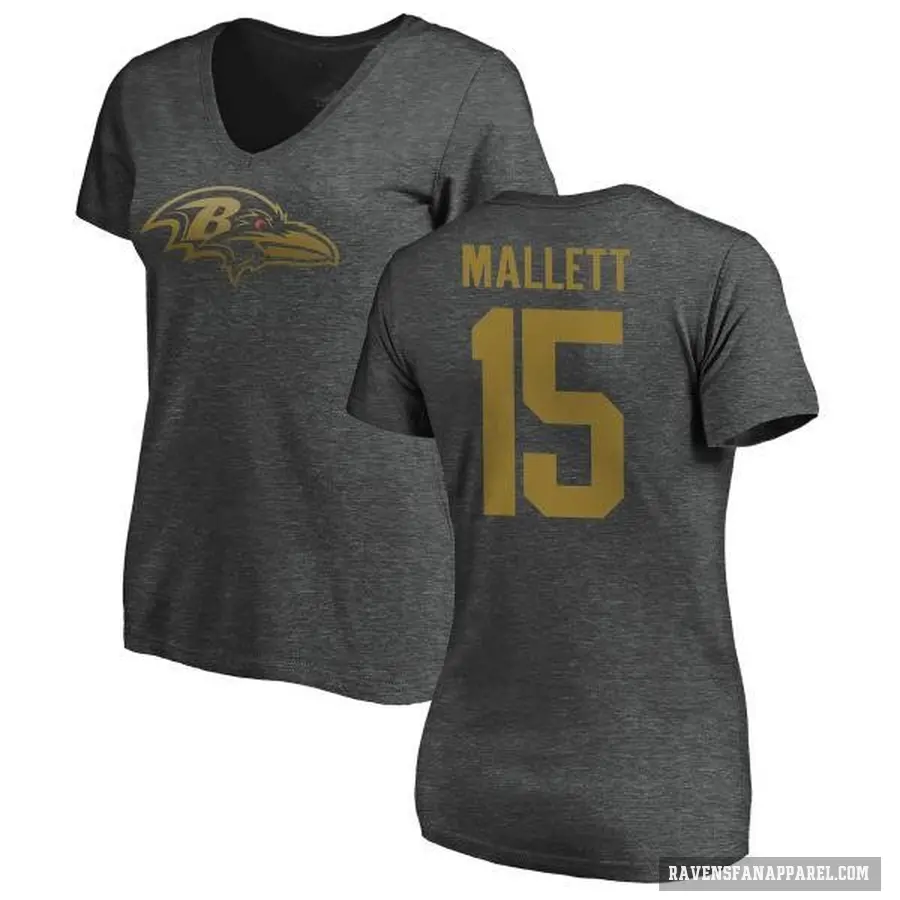 Women's ＃15 Ryan Mallett Baltimore Ravens Ash One Color T-Shirt