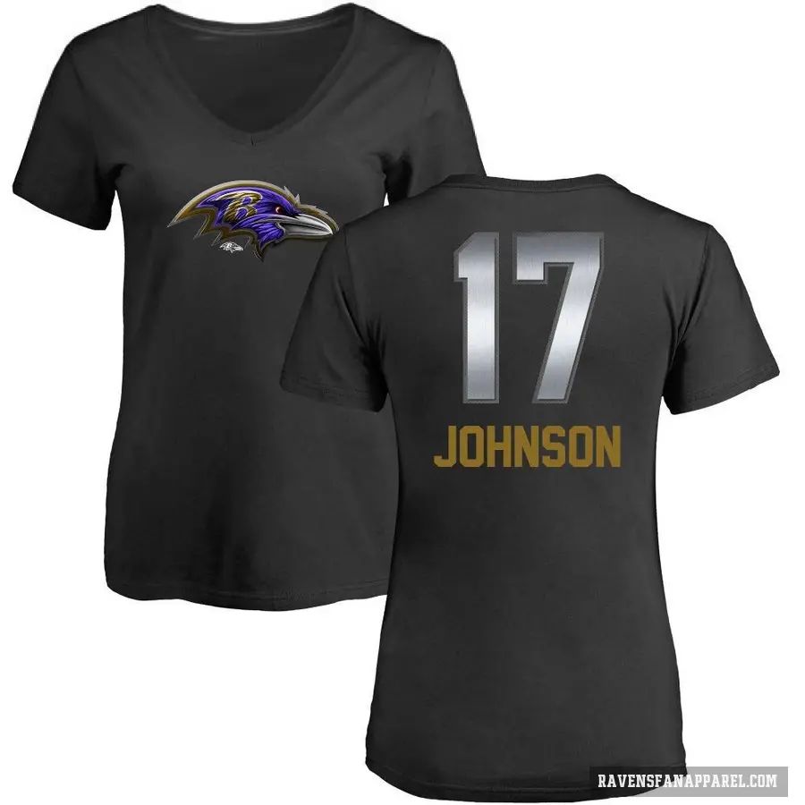 Women's ＃17 Josh Johnson Baltimore Ravens Black Midnight Mascot T-Shirt