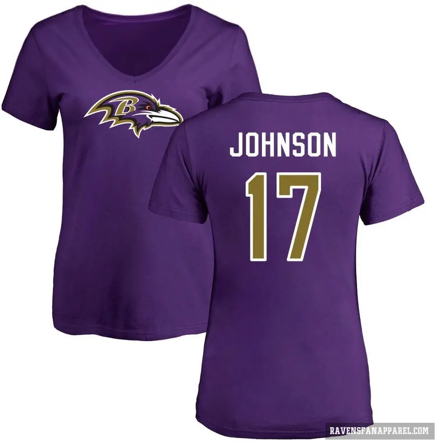 Women's ＃17 Josh Johnson Baltimore Ravens Purple Logo Slim Fit T-Shirt