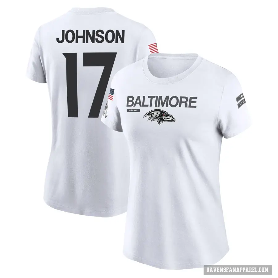 Women's ＃17 Josh Johnson Baltimore Ravens White 2024 Salute to Service Performance T-Shirt