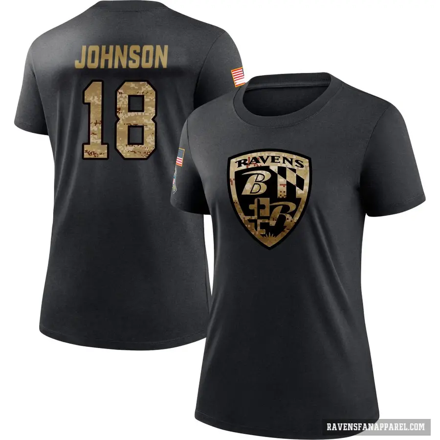 Women's ＃18 Diontae Johnson Baltimore Ravens Black 2020 Salute To Service Performance T-Shirt