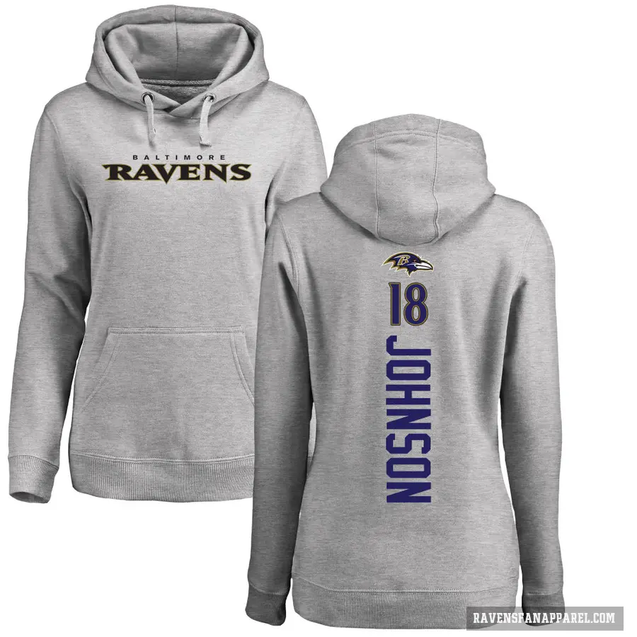 Women's ＃18 Diontae Johnson Baltimore Ravens Pro Line Ash Backer Pullover Hoodie