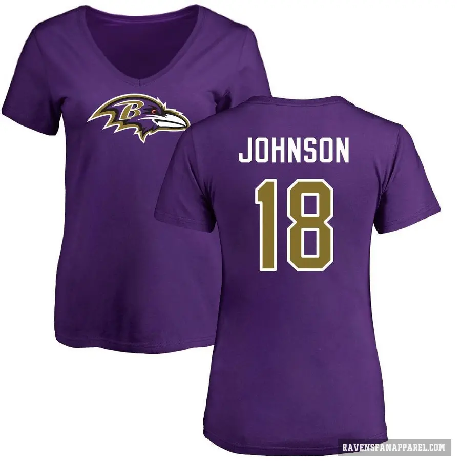 Women's ＃18 Diontae Johnson Baltimore Ravens Purple Logo Slim Fit T-Shirt