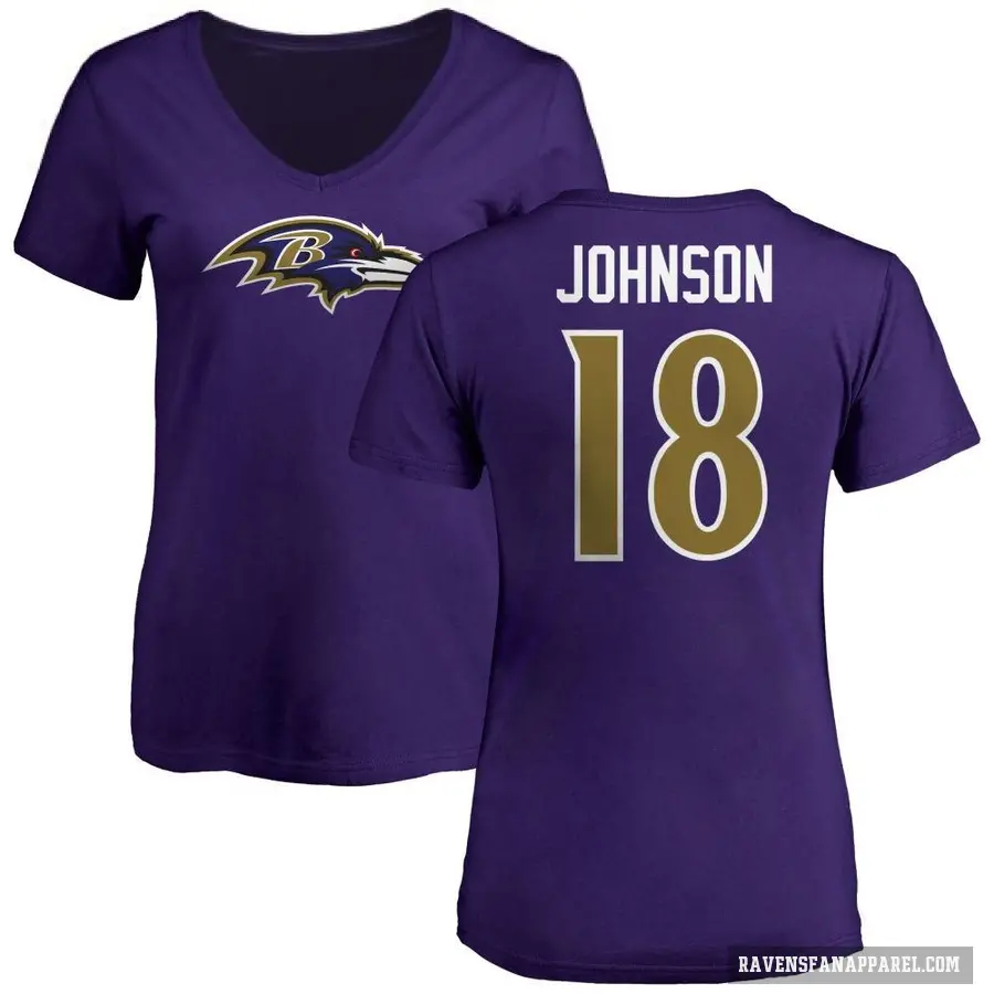 Women's ＃18 Diontae Johnson Baltimore Ravens Purple Logo V-Neck T-Shirt