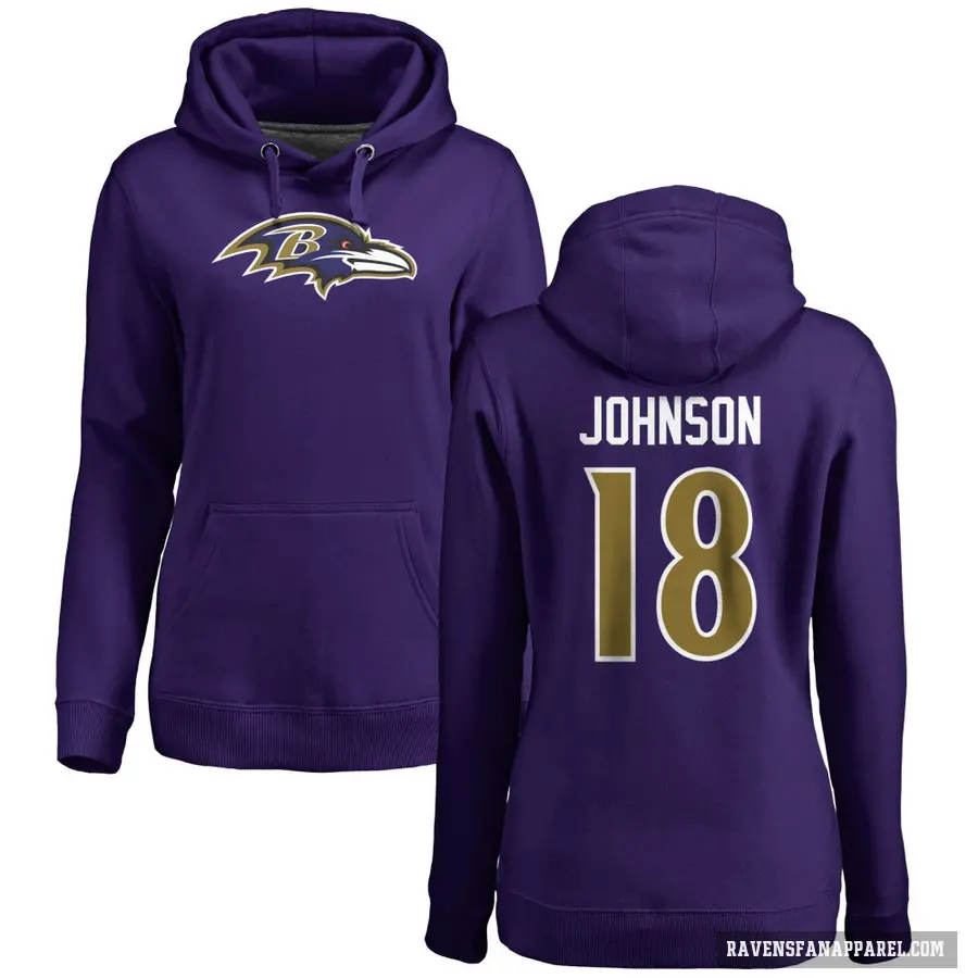 Women's ＃18 Diontae Johnson Baltimore Ravens Purple Pro Line by Branded Name & Number Logo Pullover Hoodie