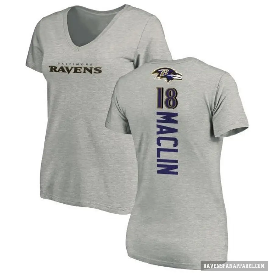 Women's ＃18 Jeremy Maclin Baltimore Ravens Ash Backer V-Neck T-Shirt