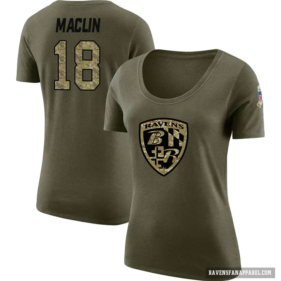 Women's ＃18 Jeremy Maclin Baltimore Ravens Olive Salute to Service Scoop Neck T-Shirt