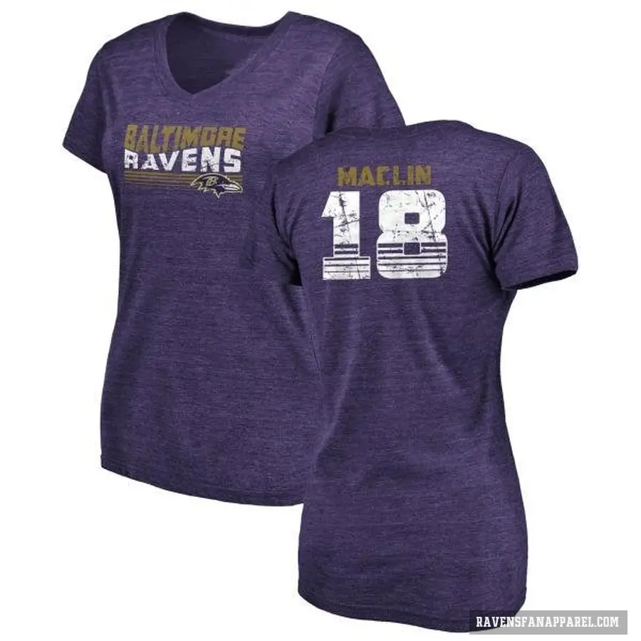 Women's ＃18 Jeremy Maclin Baltimore Ravens Purple Retro V-Neck T-Shirt