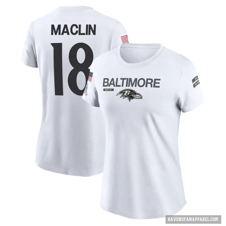 Women's ＃18 Jeremy Maclin Baltimore Ravens White 2024 Salute to Service Performance T-Shirt