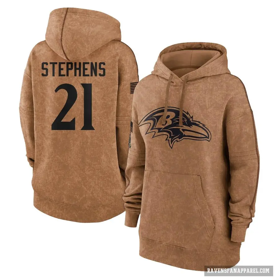 Women's ＃21 Brandon Stephens Baltimore Ravens Brown 2023 Salute To Service Pullover Hoodie