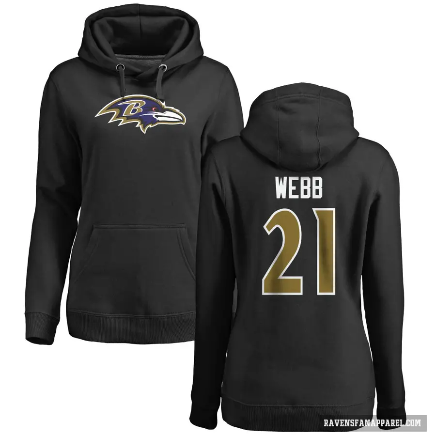 Women's ＃21 Lardarius Webb Baltimore Ravens Black Pro Line Name & Number Logo Pullover Hoodie