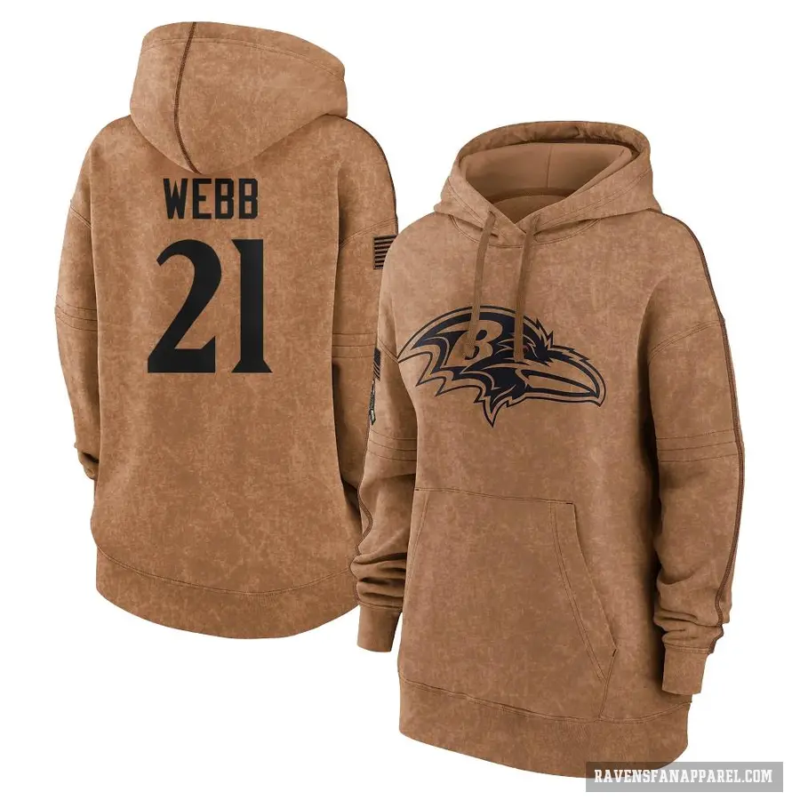 Women's ＃21 Lardarius Webb Baltimore Ravens Brown 2023 Salute To Service Pullover Hoodie