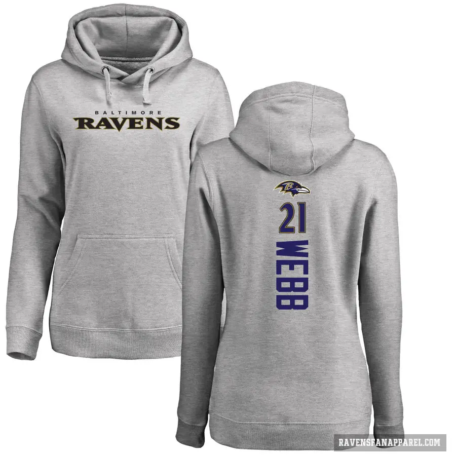 Women's ＃21 Lardarius Webb Baltimore Ravens Pro Line Ash Backer Pullover Hoodie