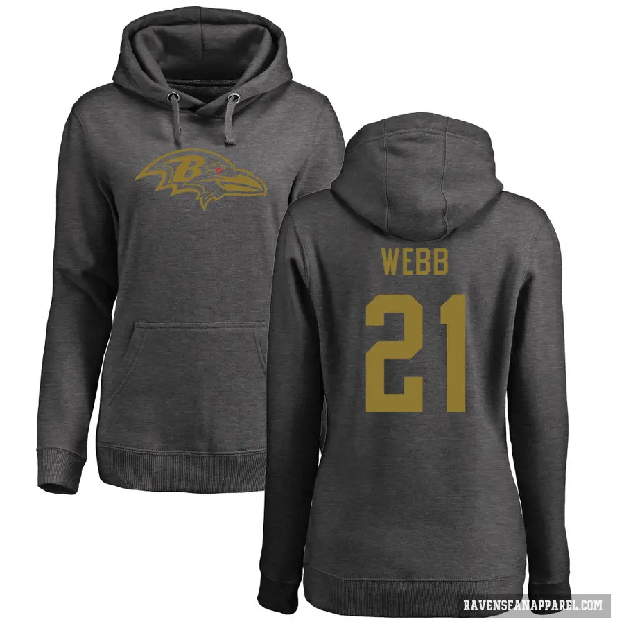 Women's ＃21 Lardarius Webb Baltimore Ravens Pro Line by Branded Ash One Color Pullover Hoodie