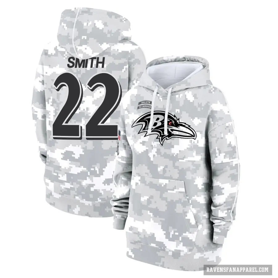 Women's ＃22 Jimmy Smith Baltimore Ravens Arctic Camo 2024 Salute to Service Club Fleece Pullover Hoodie