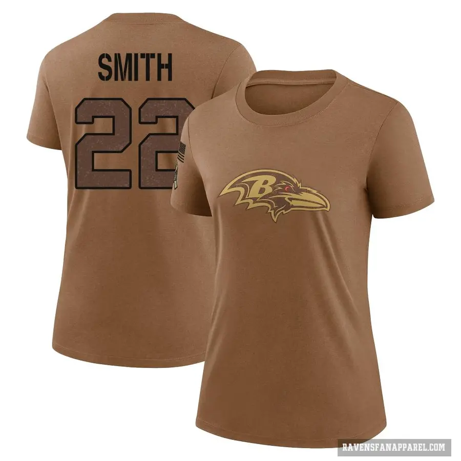 Women's ＃22 Jimmy Smith Baltimore Ravens Brown 2023 Salute To Service Performance T-Shirt