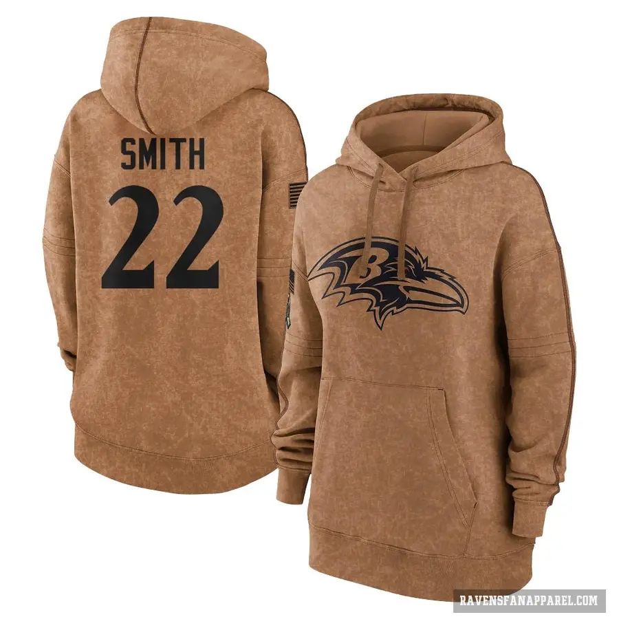 Women's ＃22 Jimmy Smith Baltimore Ravens Brown 2023 Salute To Service Pullover Hoodie