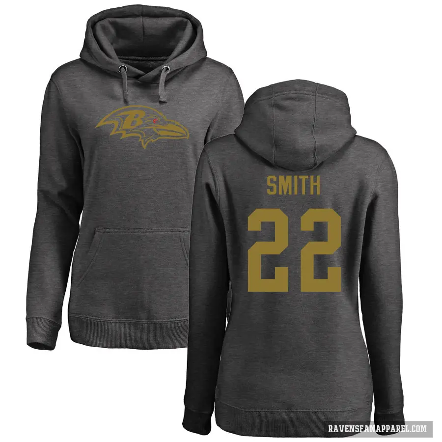 Women's ＃22 Jimmy Smith Baltimore Ravens Pro Line by Branded Ash One Color Pullover Hoodie