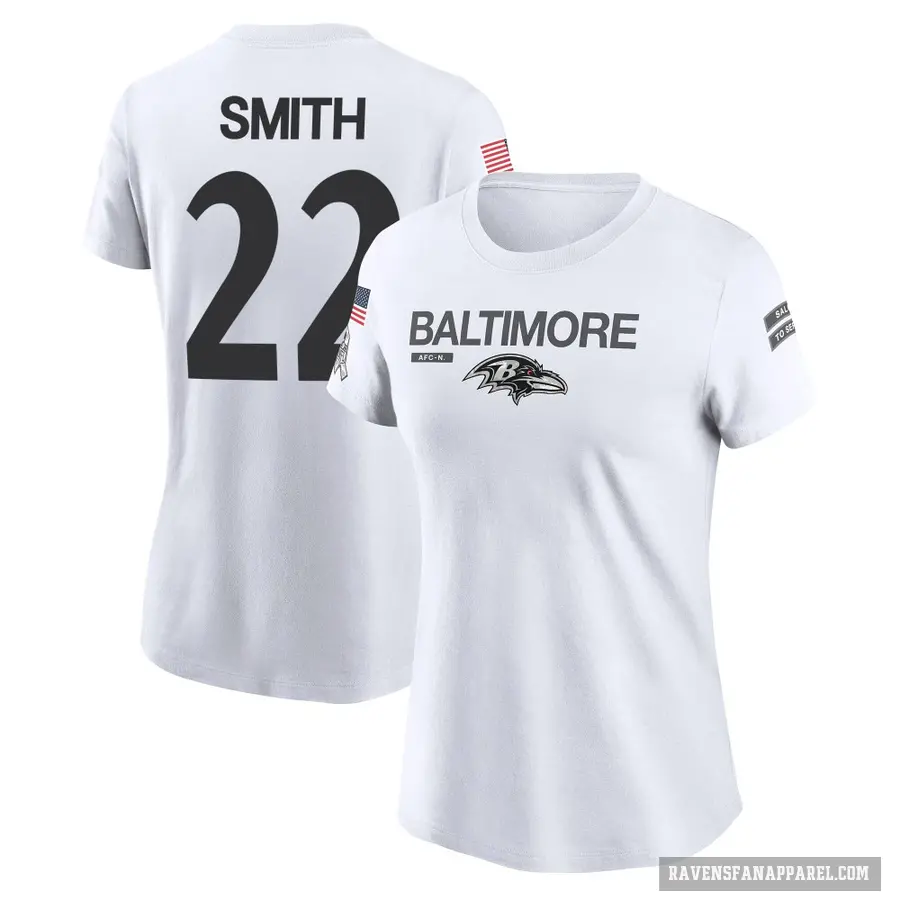 Women's ＃22 Jimmy Smith Baltimore Ravens White 2024 Salute to Service Performance T-Shirt