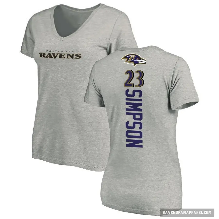 Women's ＃23 Trenton Simpson Baltimore Ravens Ash Backer V-Neck T-Shirt