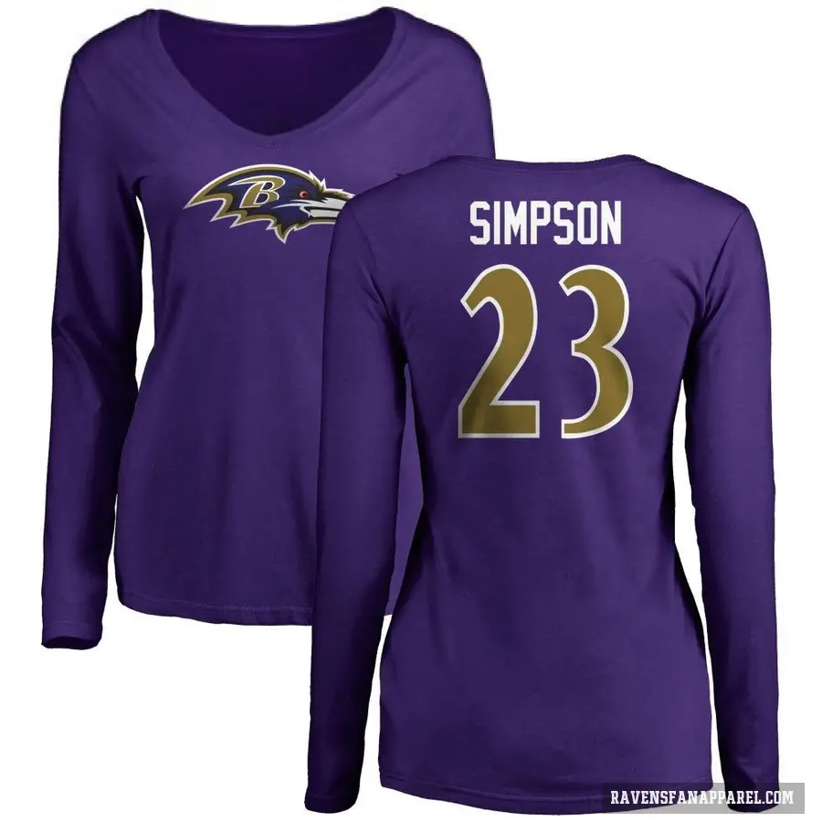 Women's ＃23 Trenton Simpson Baltimore Ravens Purple Logo Long Sleeve T-Shirt