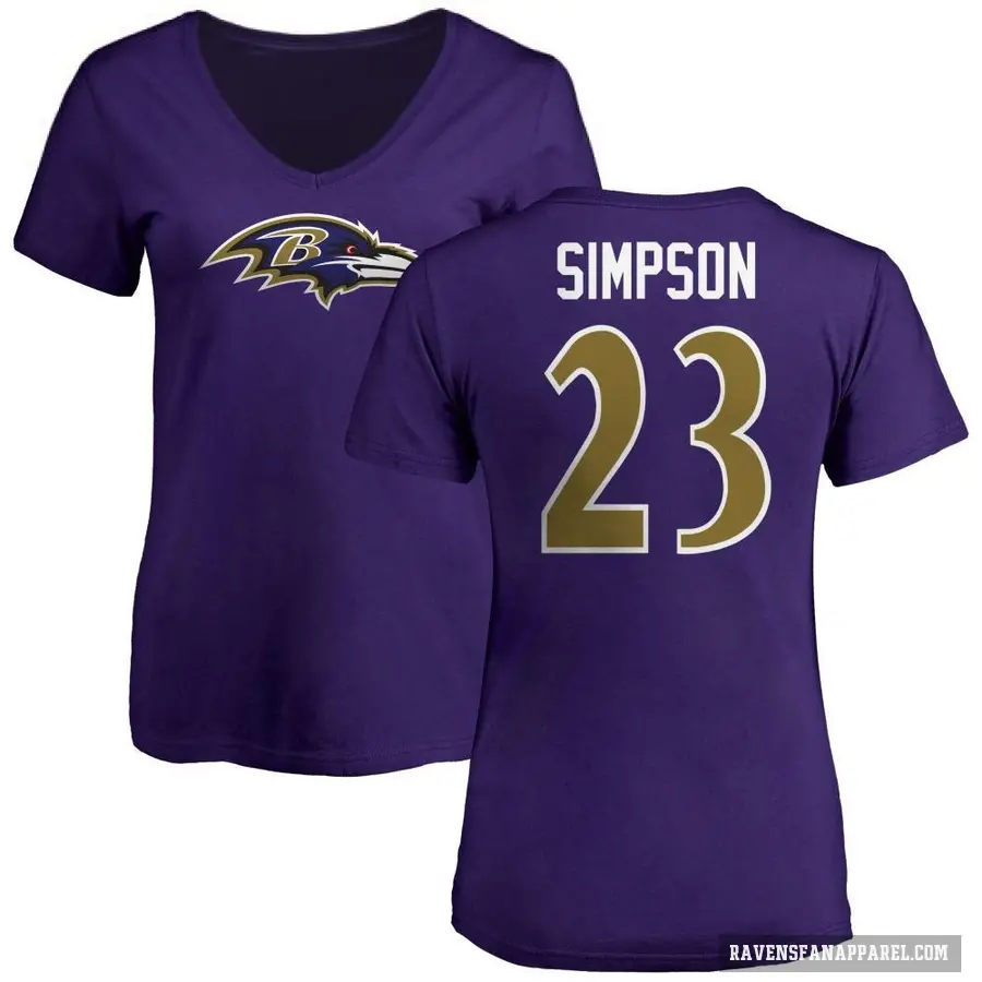 Women's ＃23 Trenton Simpson Baltimore Ravens Purple Logo V-Neck T-Shirt