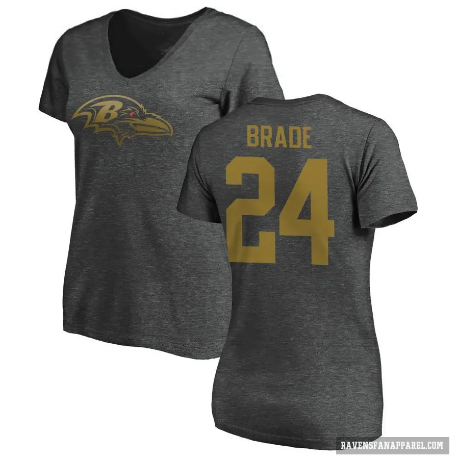 Women's ＃24 Beau Brade Baltimore Ravens Ash One Color T-Shirt