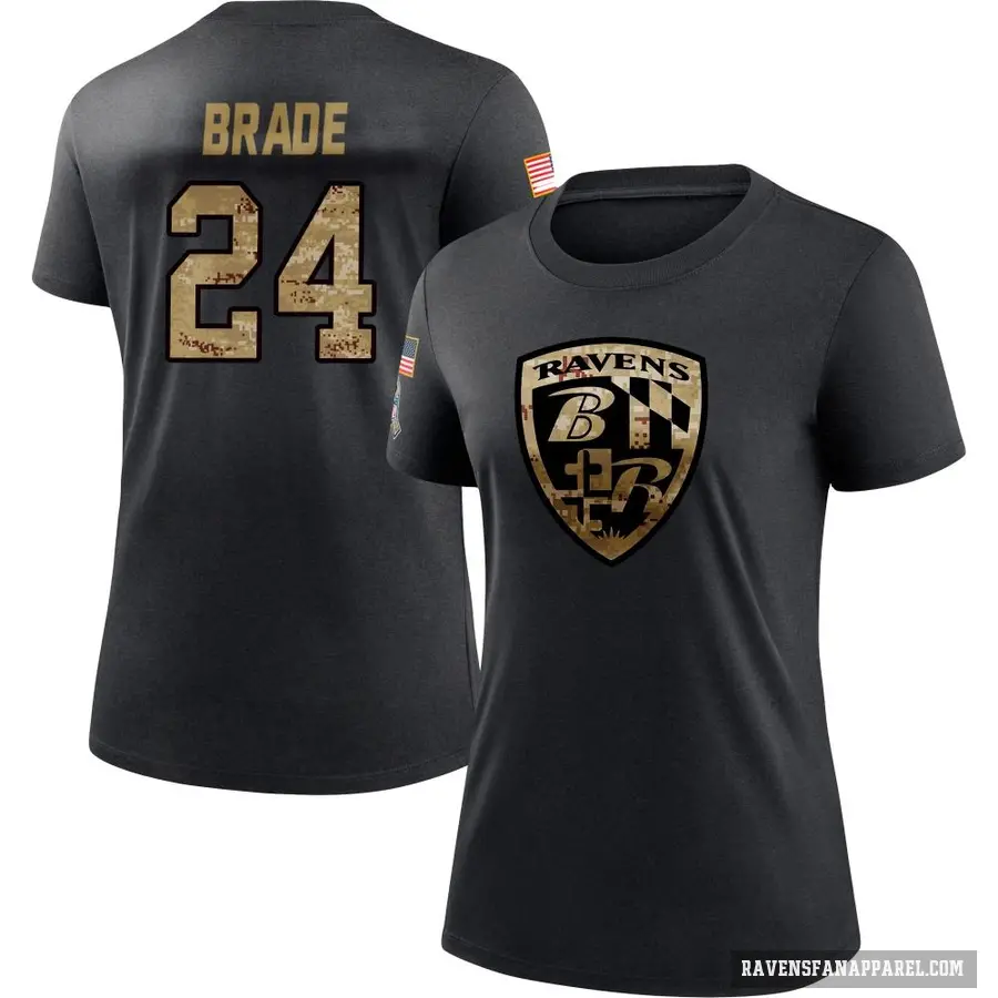 Women's ＃24 Beau Brade Baltimore Ravens Black 2020 Salute To Service Performance T-Shirt