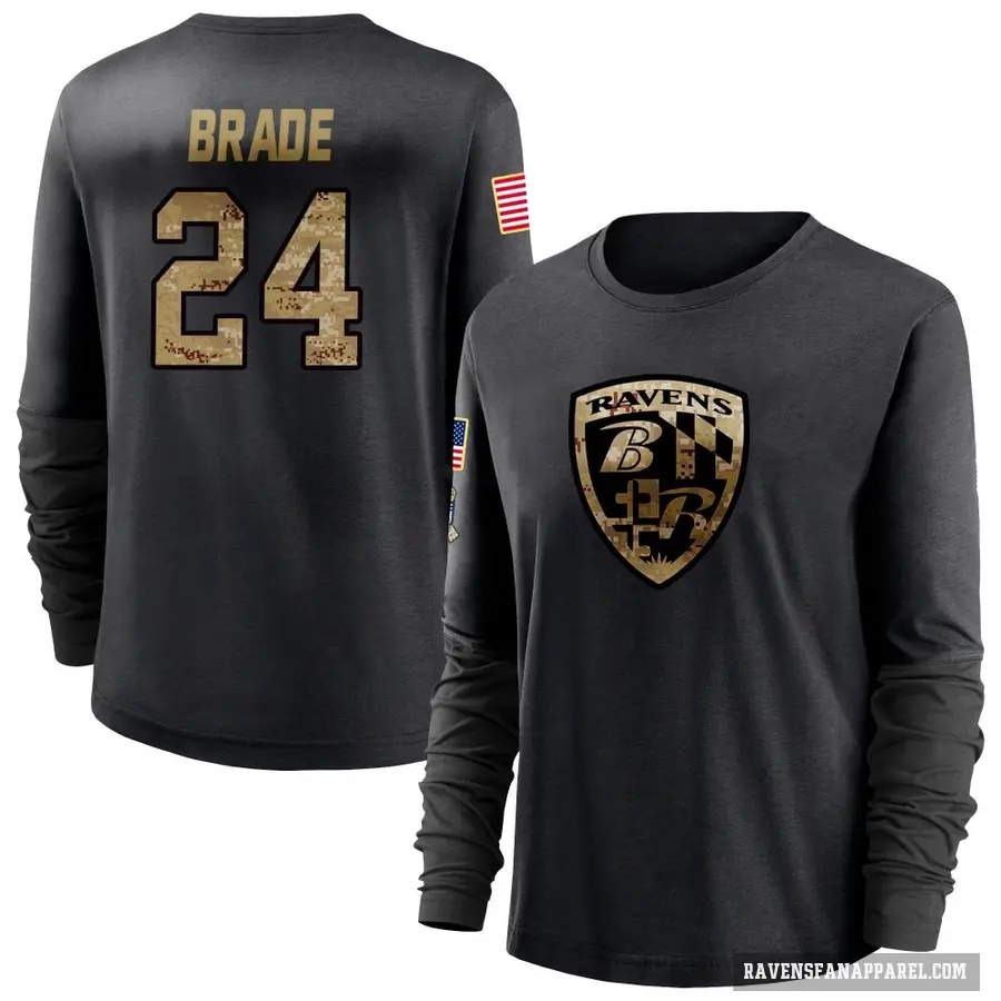 Women's ＃24 Beau Brade Baltimore Ravens Black 2020 Salute To Service Sideline Performance Long Sleeve T-Shirt