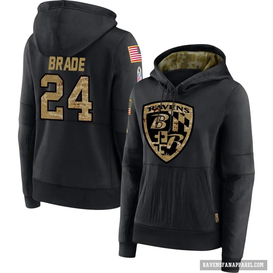 Women's ＃24 Beau Brade Baltimore Ravens Black 2020 Salute to Service Sideline Performance Pullover Hoodie