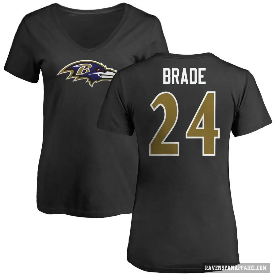 Women's ＃24 Beau Brade Baltimore Ravens Black Logo Slim Fit T-Shirt