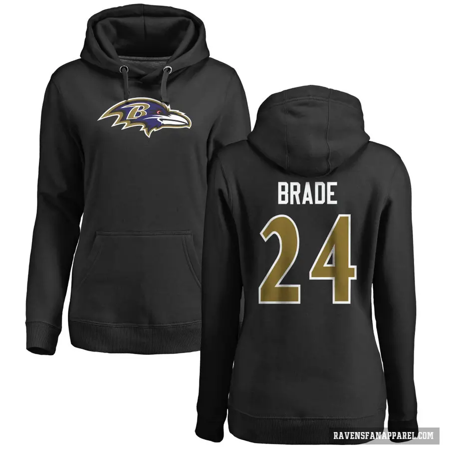 Women's ＃24 Beau Brade Baltimore Ravens Black Pro Line Name & Number Logo Pullover Hoodie