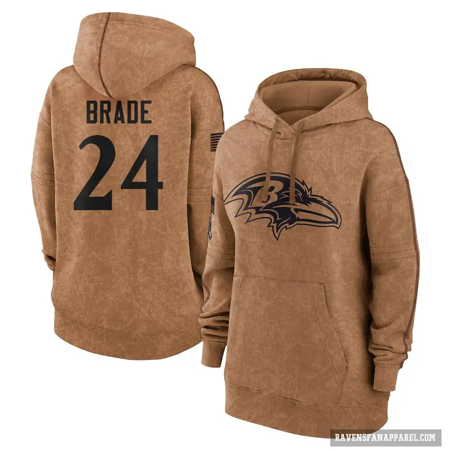 Women's ＃24 Beau Brade Baltimore Ravens Brown 2023 Salute To Service Pullover Hoodie