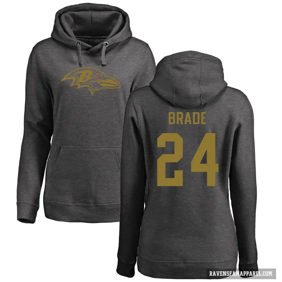 Women's ＃24 Beau Brade Baltimore Ravens Pro Line by Branded Ash One Color Pullover Hoodie