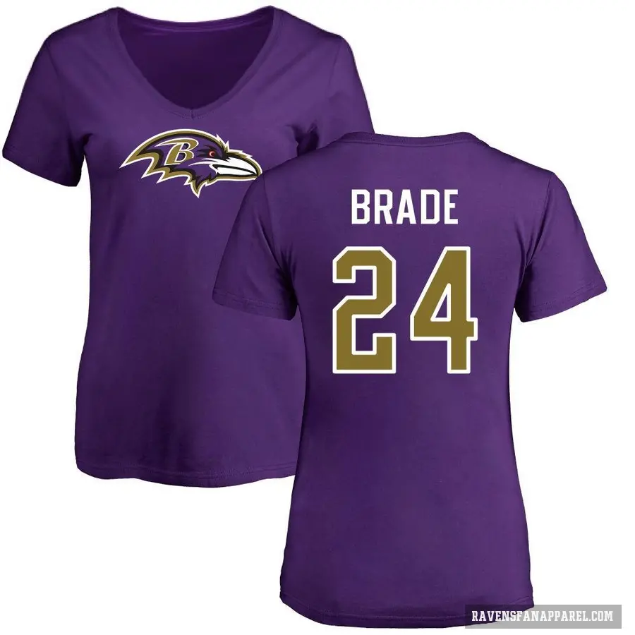 Women's ＃24 Beau Brade Baltimore Ravens Purple Logo Slim Fit T-Shirt