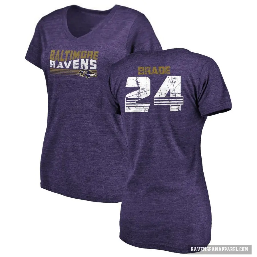 Women's ＃24 Beau Brade Baltimore Ravens Purple Retro V-Neck T-Shirt