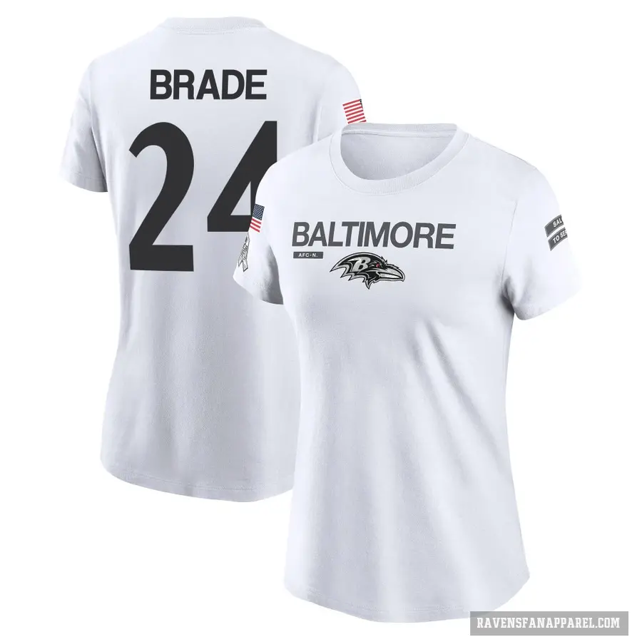 Women's ＃24 Beau Brade Baltimore Ravens White 2024 Salute to Service Performance T-Shirt