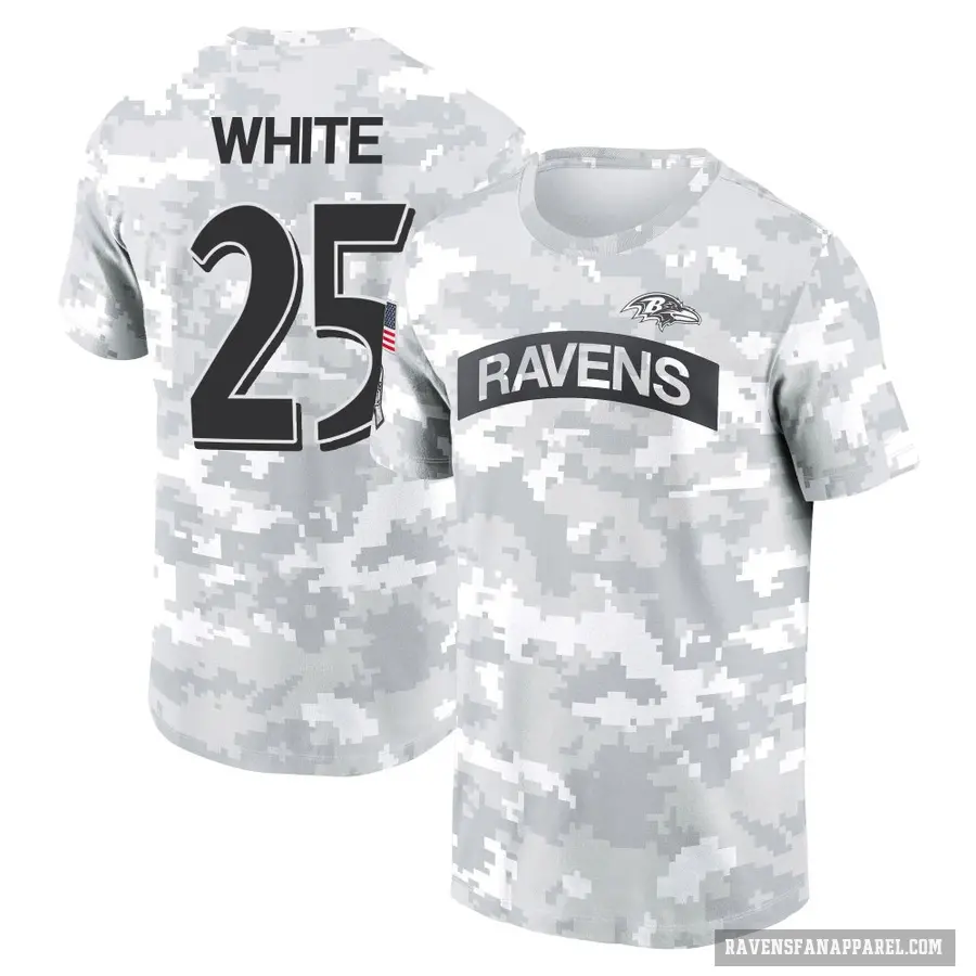 Women's ＃25 Tre'Davious White Baltimore Ravens White Arctic Camo 2024 Salute to Service Long Sleeve T-Shirt